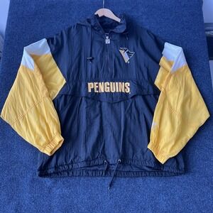 Vintage Pittsburgh Penguins Jacket Mens Large Black Yellow NHL Hockey Logo 7 90s